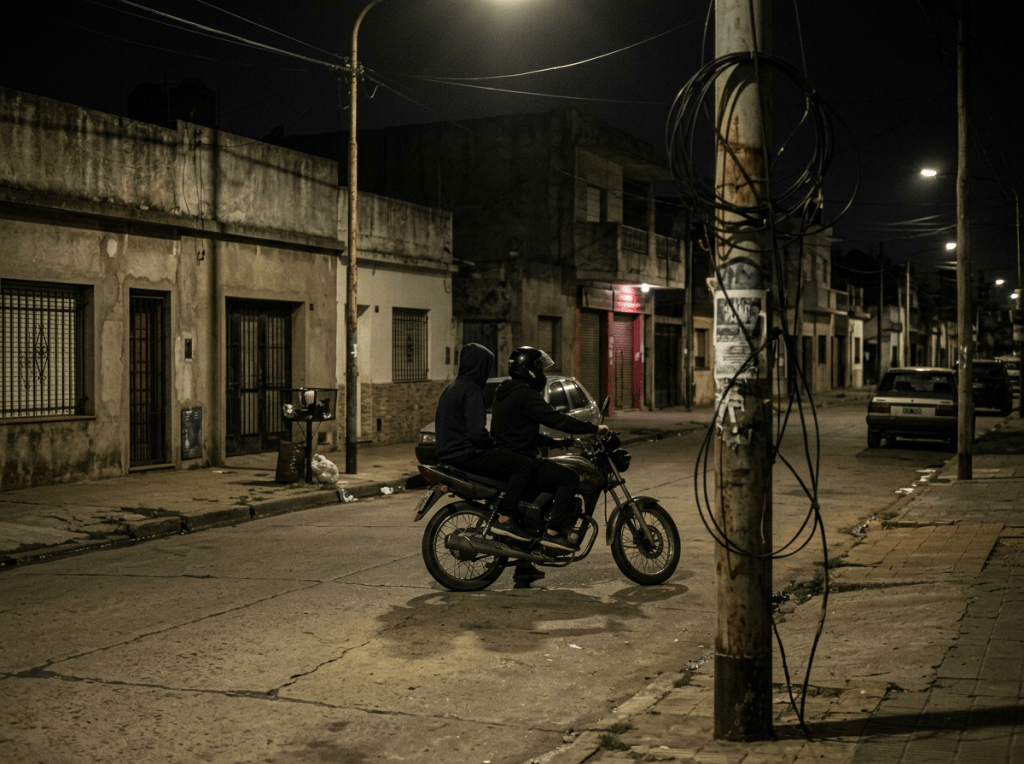 Calle oscura con moto sospechosa